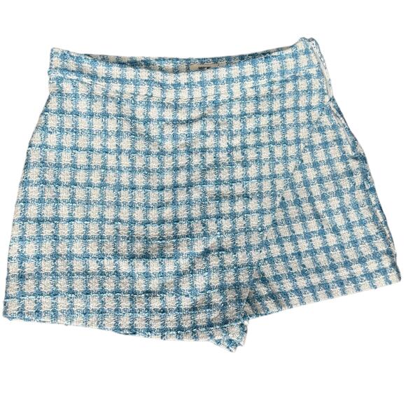 Jason Wu Size 10 Boucle Tweed Skort Blue White Windowpane Plaid Coastal Preppy - Picture 2 of 8
